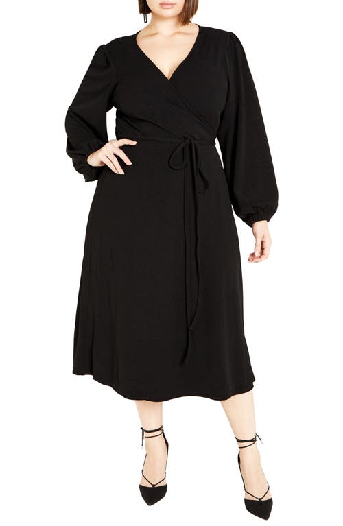 City Chic Hayden Long Sleeve Faux Wrap Midi Dress Black at