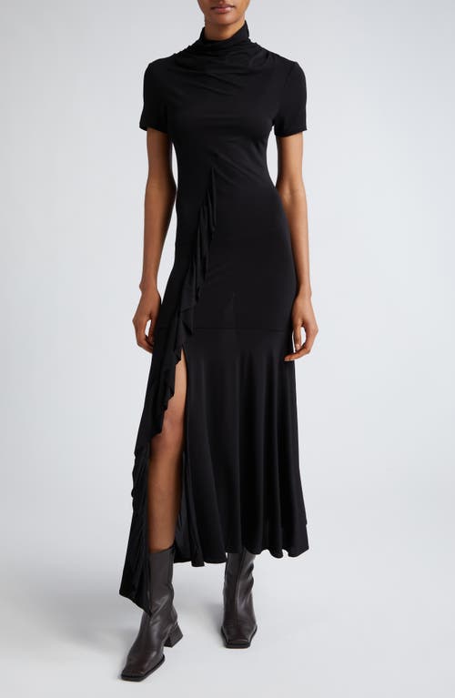 Paloma Wool Wauto Funnel Neck Ruffle Detail Jersey Midi Dress in Black at Nordstrom, Size Large