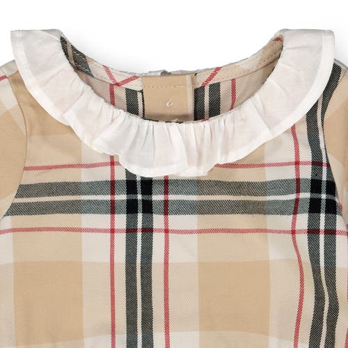 Hope & Henry Baby Ruffle Collar Bubble Romper In Classic Tan Plaid