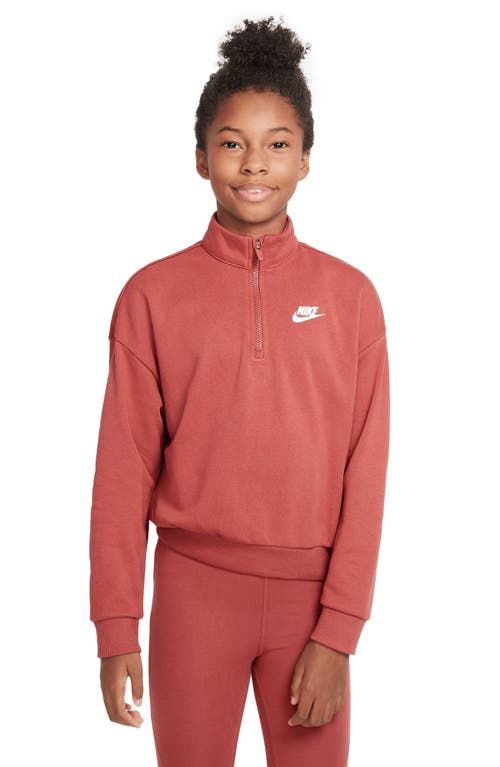 Nike Kids' Club Fleece Half Zip Sweatshirt in Canyon Rust/White