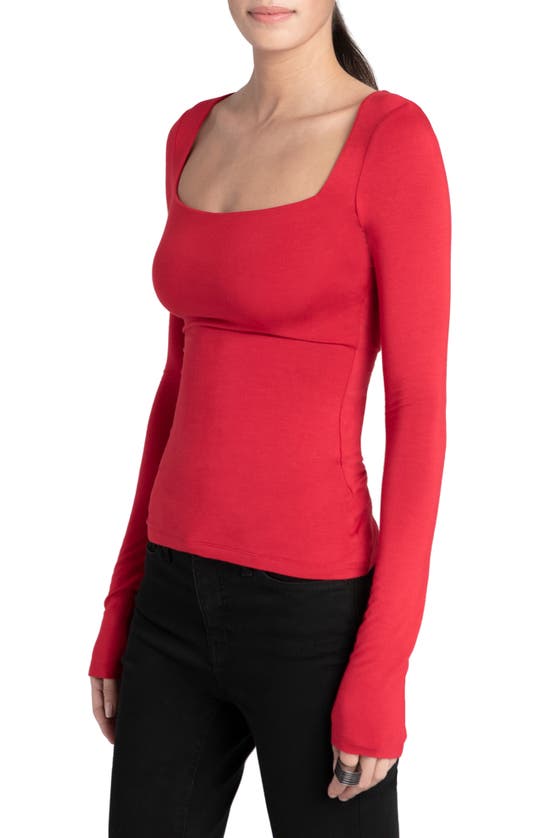 Marcella Yvonne Square Neck Jersey Top In Red
