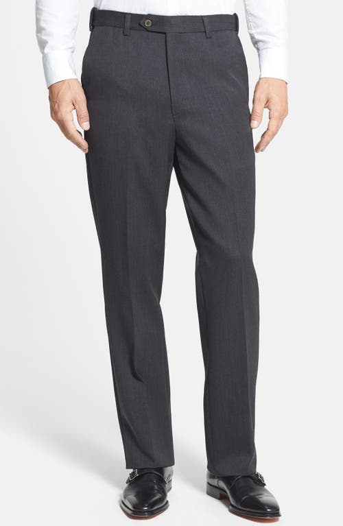 Berle Self Sizer Waist Flat Front Classic Fit Wool Gabardine Trousers Charcoal at Nordstrom, X Unhemmed