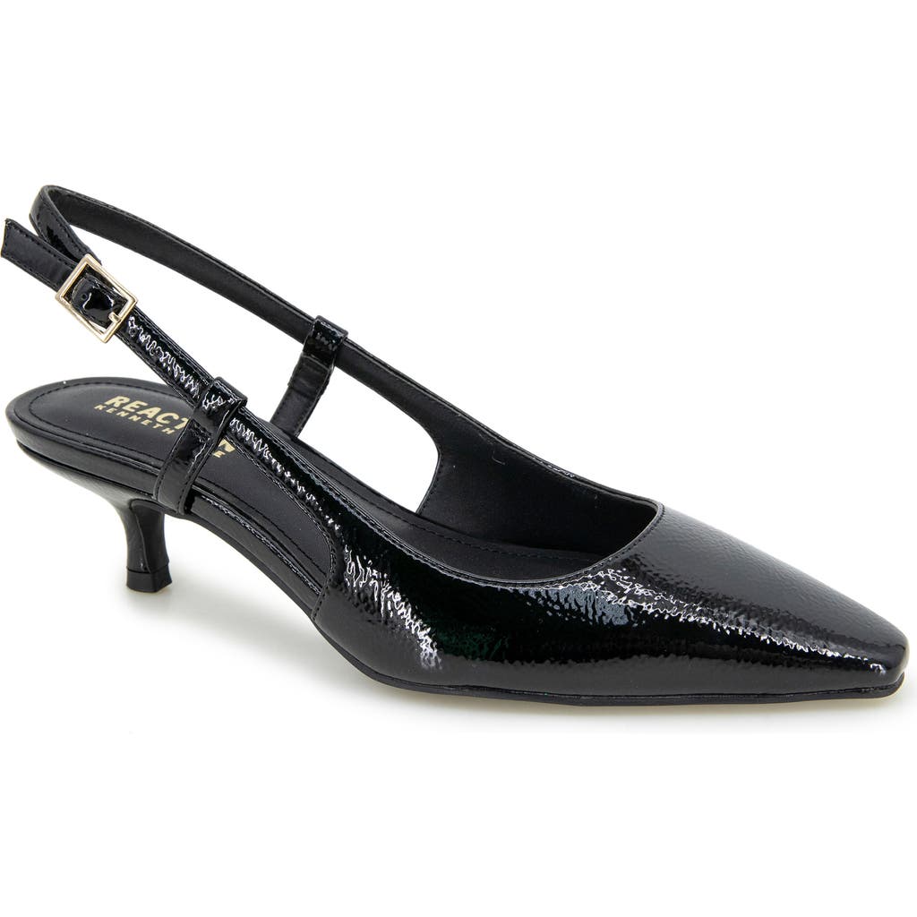 Reaction Kenneth Cole Maggie Kitten Heel Slingback Pump In Black Crinkle Patent