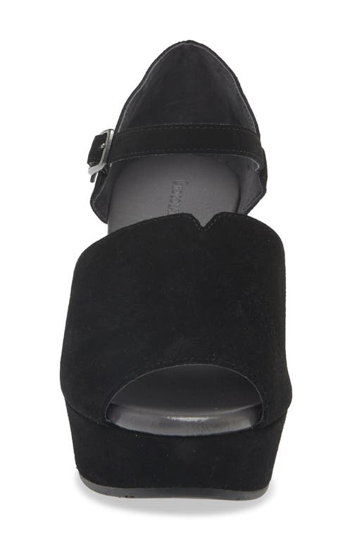 Chocolat Blu Wido Ankle Strap Peep Toe Platform Wedge Sandal In Black Suede