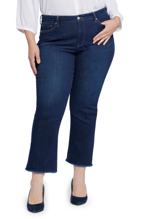 Ava Flared Ankle Jeans In Plus Size With Frayed Hems - Trinity Black