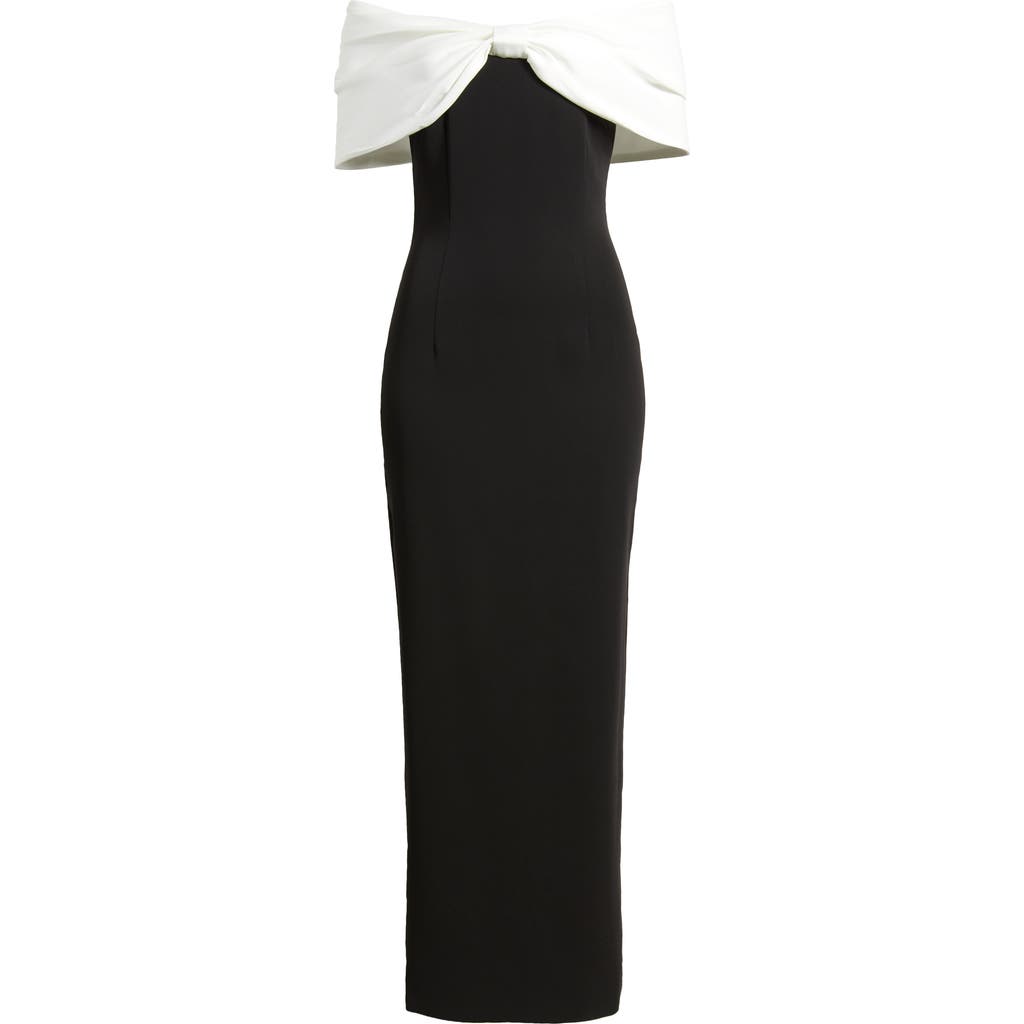 Sonya Moda Belluno Off The Shoulder Column Gown In Black And White