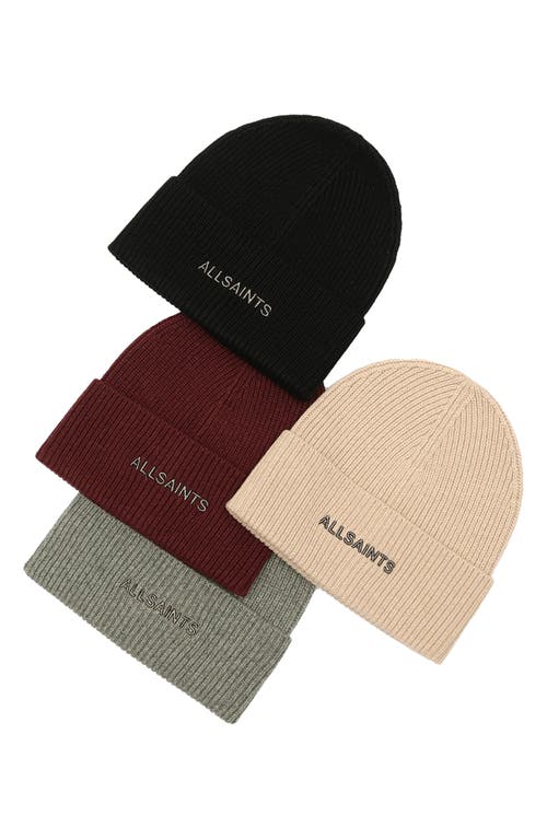 Shop Allsaints Underground Rib Beanie In Truffle Red
