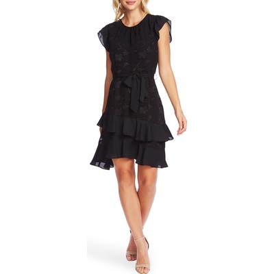 Cece Clip Floral Flutter Sleeve Dress, Black