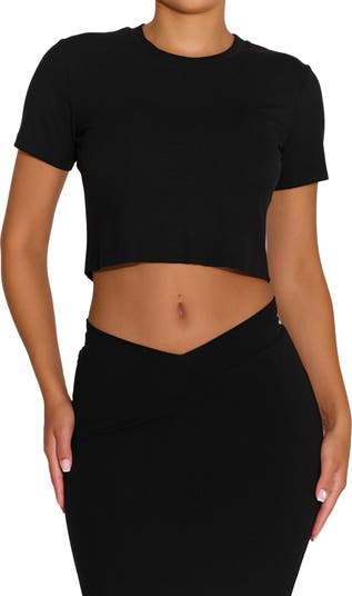 Naked Wardrobe Snatched To The Top Long Sleeve Crop Top - Black