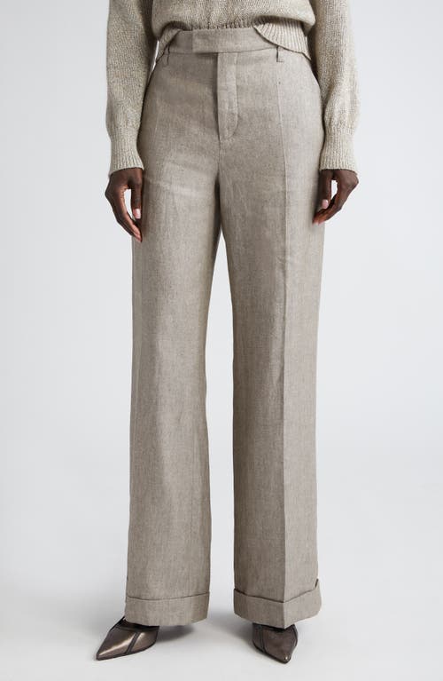 Brunello Cucinelli Sparkling Linen Blend Pants in Brown Grey at Nordstrom, Size 6 Us