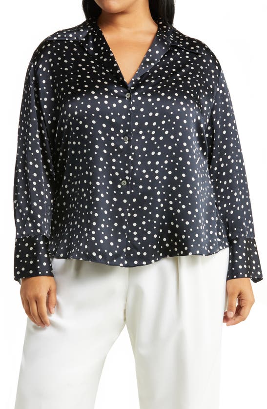 Vince Dot Print Silk Blouse In Deep Marine