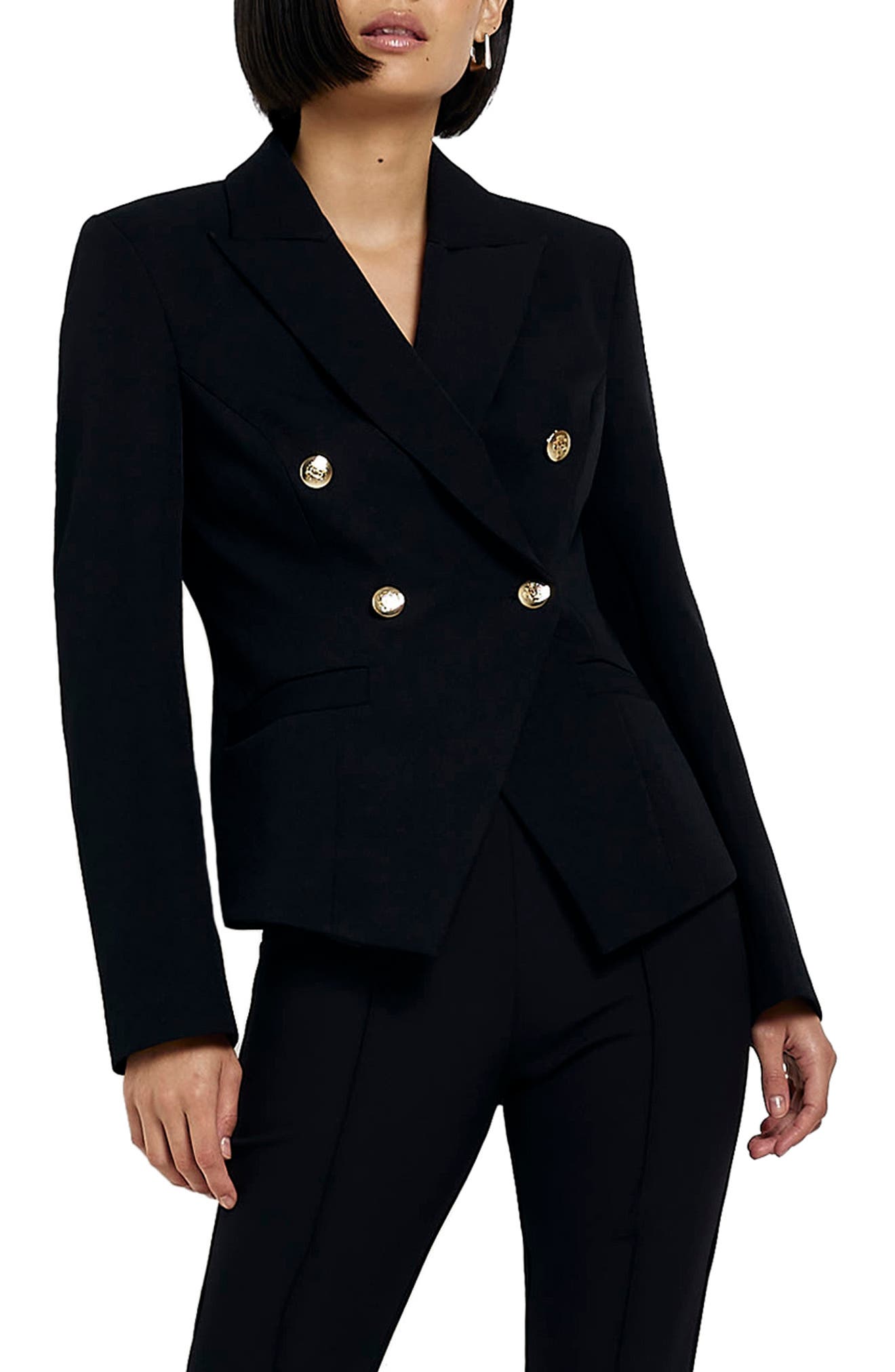 sport coats and suit jackets Womens Clothing Jackets Blazers River Island Synthetic Black Ruched Sleeve Blazer 
