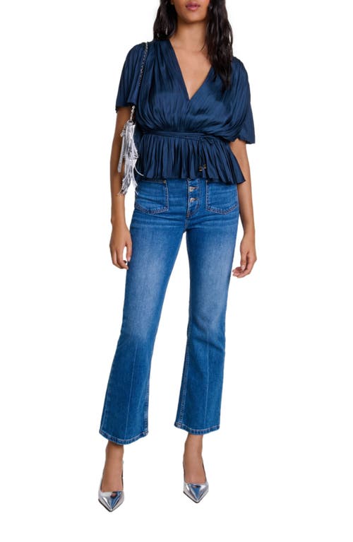 Shop Maje Pleated Short-sleeved Top In Navy