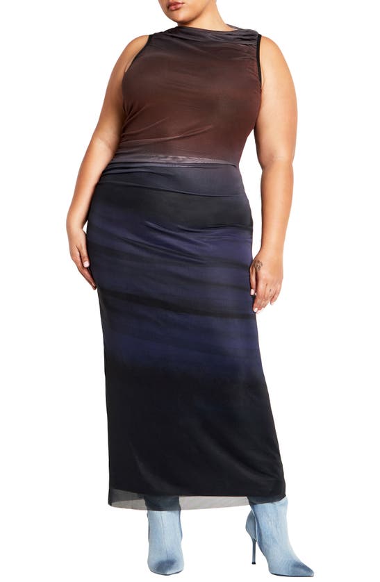 City Chic Jordan Print Sleeveless Mesh Maxi Dress In Ombre