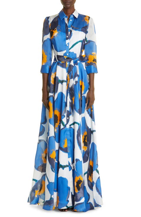 Print Silk Trench Gown