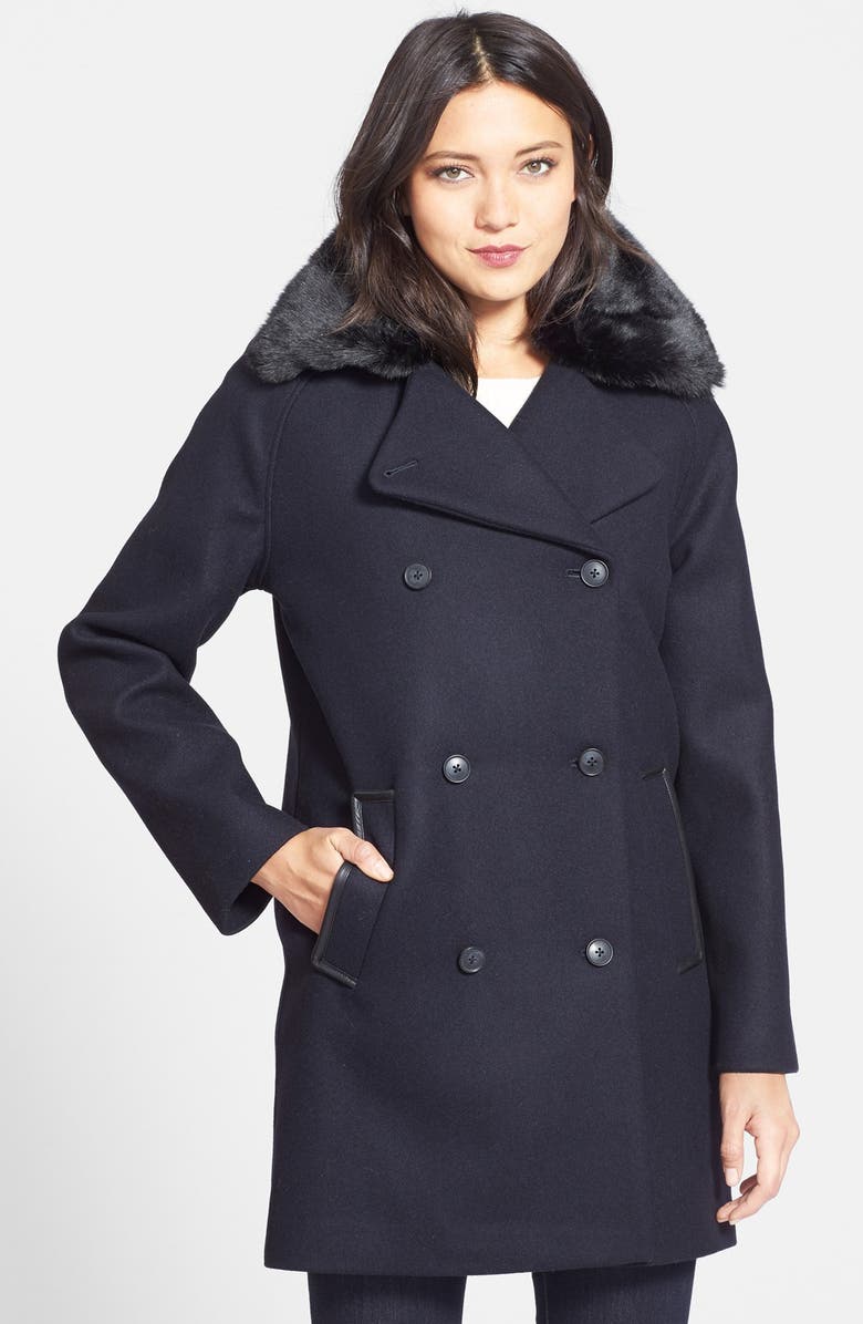 Soia & Kyo Double Breasted Peacoat with Faux Fur Collar (Online Only ...