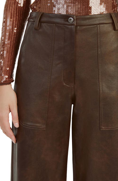 Shop Bardot Faux Leather Wide Leg Pants In Dark Choco