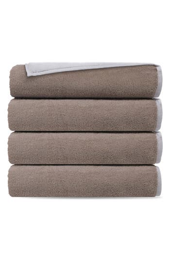 Brooks Brothers Set Of 4 Double Face Turkish Cotton Hand Towels In White Beige