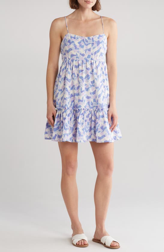 Lush Print Tiered Dress In Blue Abstract