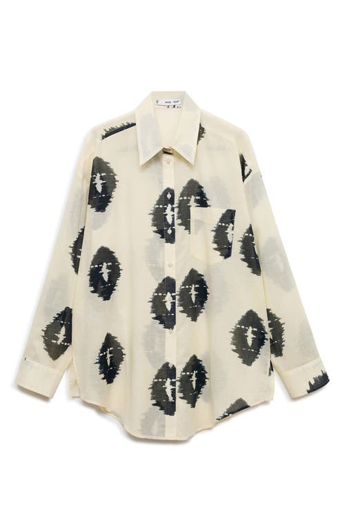 Shop Mango Print Semisheer Button-up Shirt In Ecru