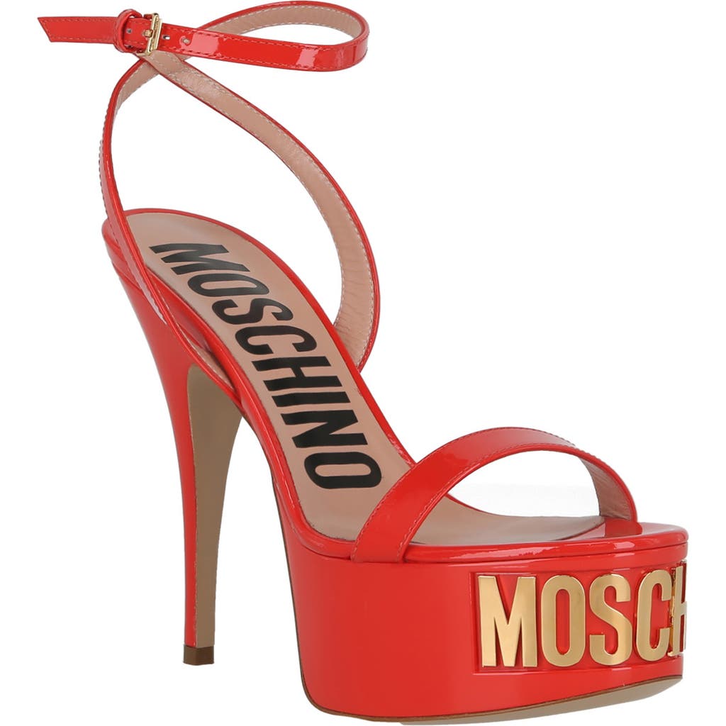 Moschino Logo-letter Patent Leather Platform Pump In Orange