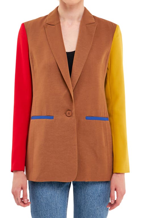 Shop Endless Rose Colorblock Blazer In Brown Multi