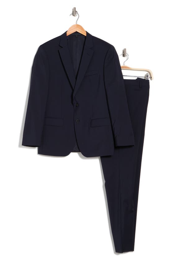 Hugo Boss Huge Genius Dark Blue Solid Two Button Notch Lapel Wool Suit In Dark Blue