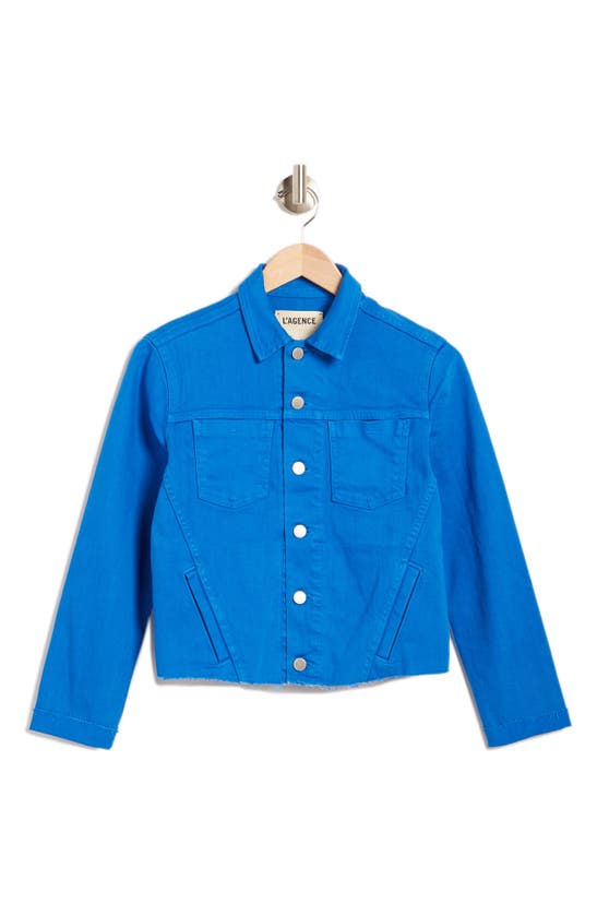 L Agence Janelle Raw Cut Slim Denim Jacket In Azure