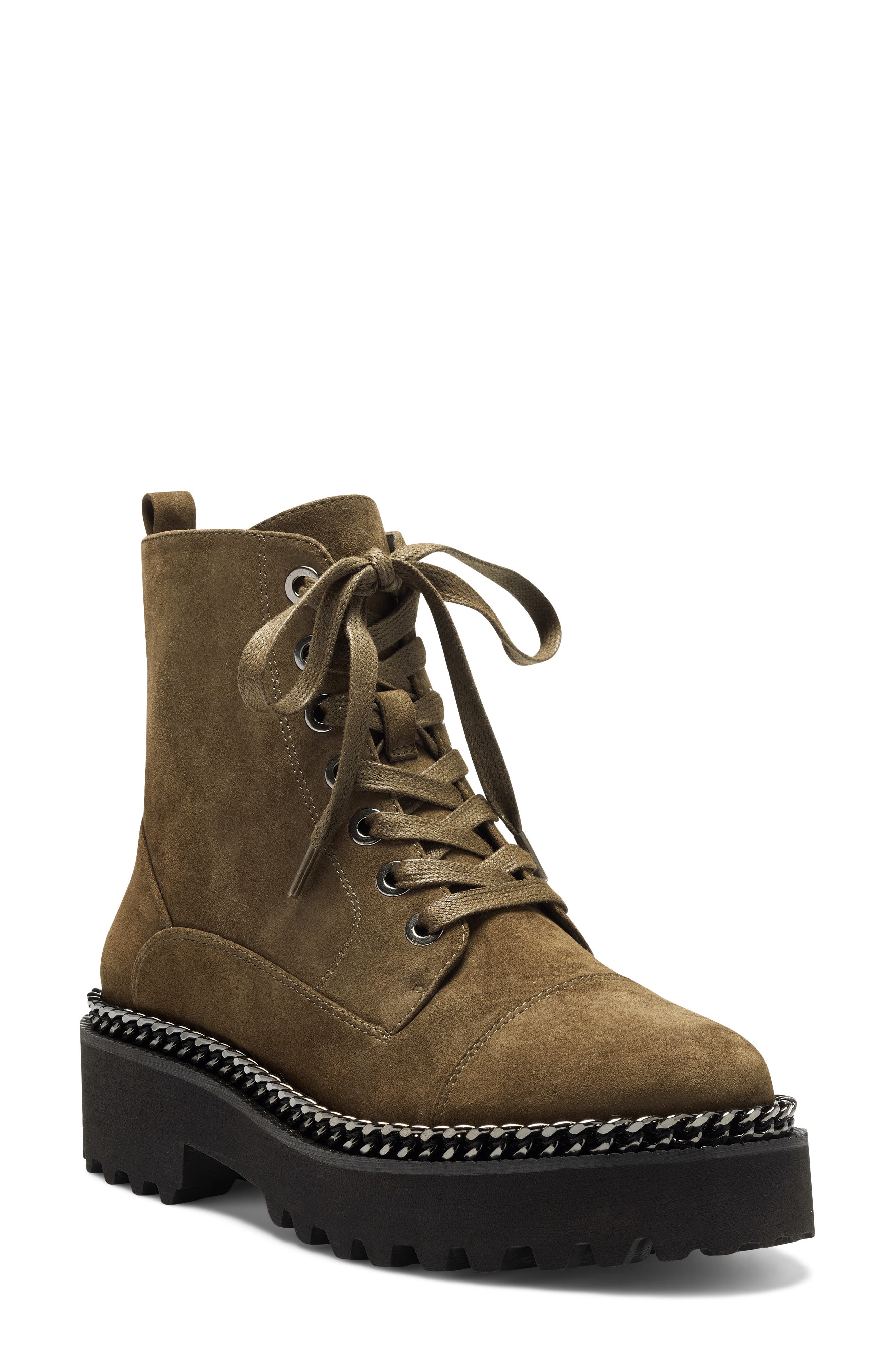 Vince Camuto Mindinta Chain Trim Combat Boot In Greek Olive Suede