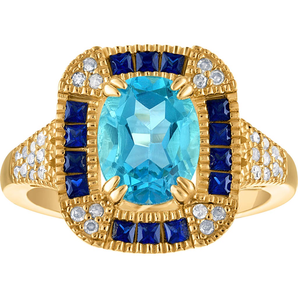 Fzn Blue Topaz & Diamond Ring In Gold
