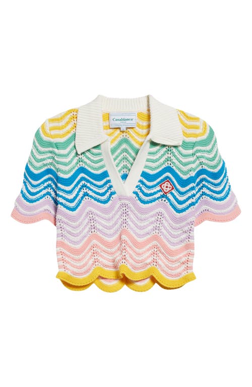 Casablanca Wave Crochet Short-sleeve Crop Polo Top In Gradient Wave
