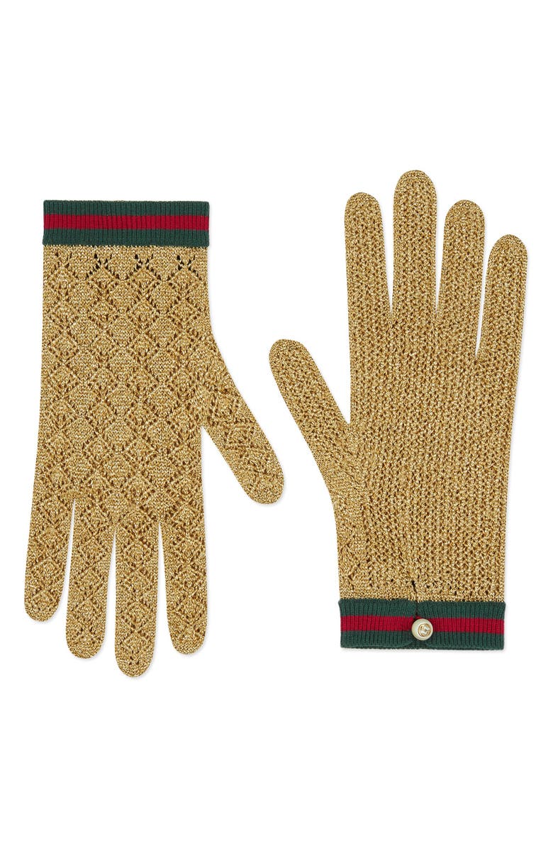 Gucci Metallic Pointelle Knit Gloves | Nordstrom
