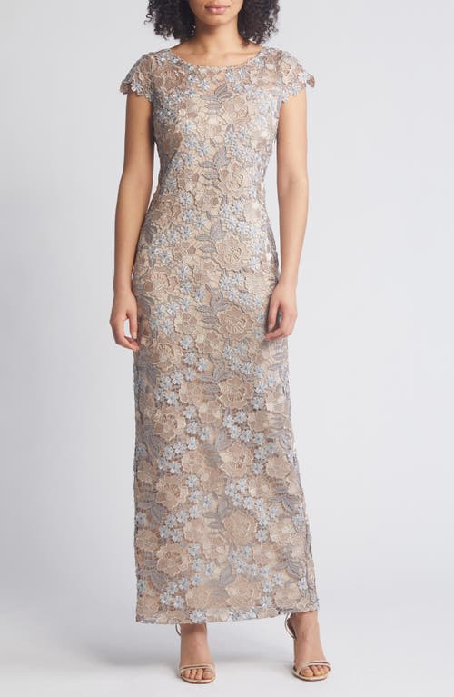 Xscape Evenings Floral Lace Sheath Gown In Rose/gold