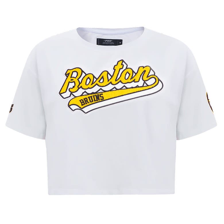 Pro Standard White Boston Bruins Boxy Script Tail Cropped T-shirt In White