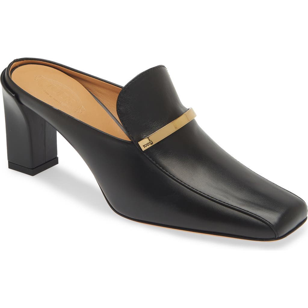 Tod's Square Toe Loafer Mule In Nero