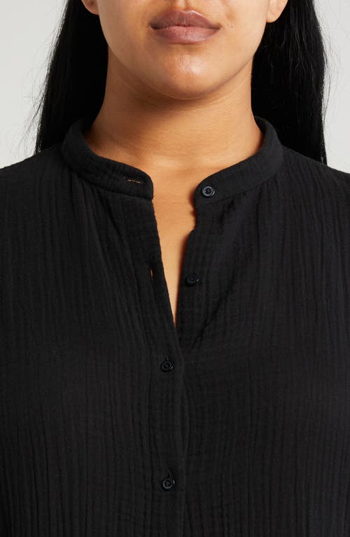 Shop Eileen Fisher Mandarin Collar Organic Cotton Midi Shirtdress In Black