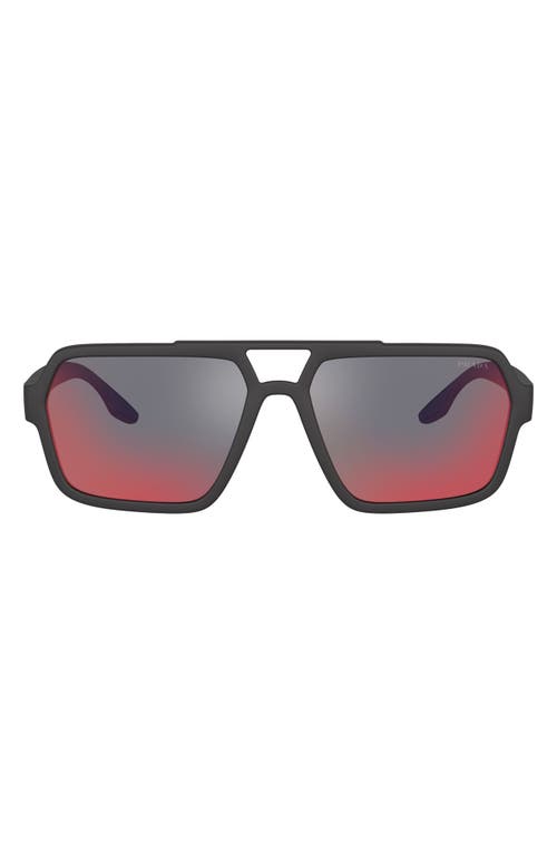 59mm Rectangle Sunglasses in Black/Grey/Blue/Red Mirror