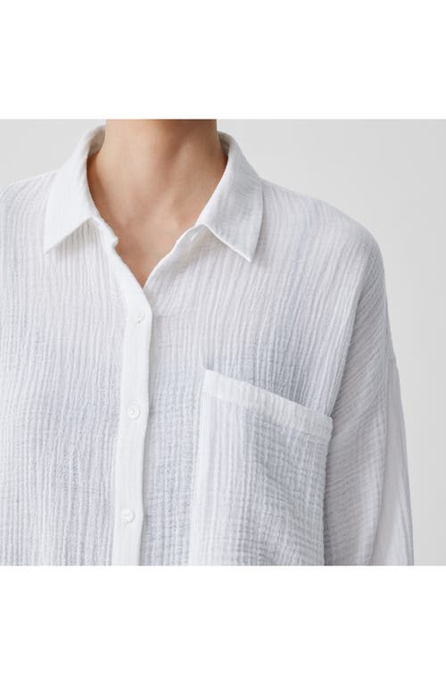 Shop Eileen Fisher Classic Organic Cotton Gauze Button-up Shirt In White