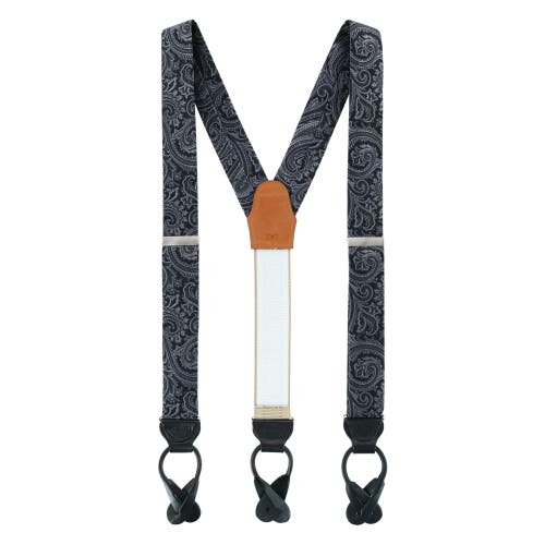 Trafalgar Sobee Paisley Brace Bow Tie & Pocket Square Set In Black