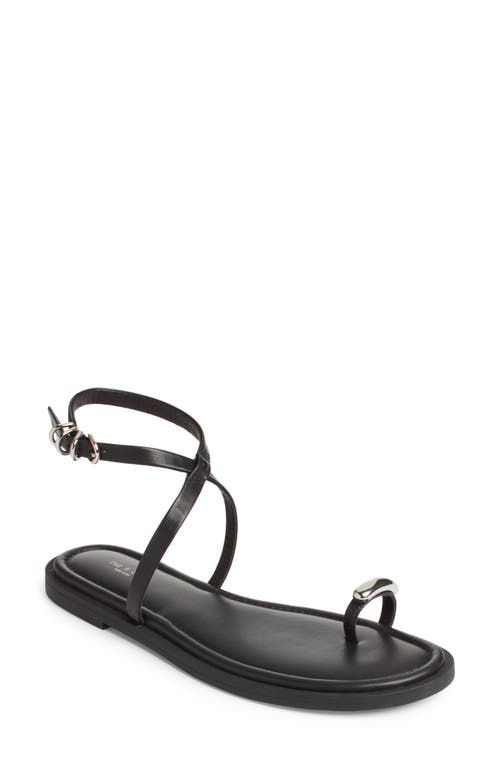 Geo Ring Ankle Strap Sandal in Black Leather