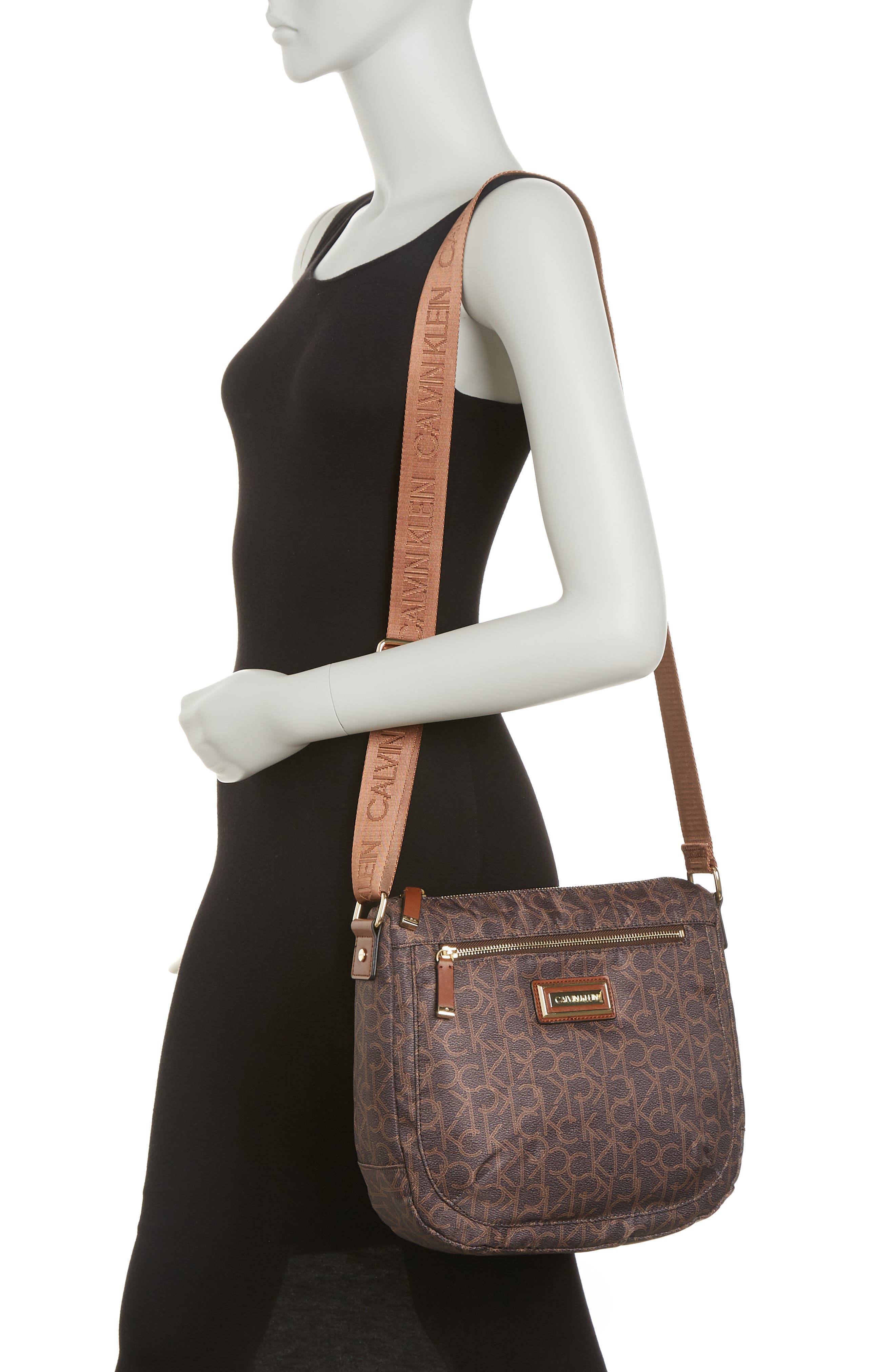 Calvin Klein Belfast Dressy Leather Trimmed Nylon Messenger Bag In Brwn Khk/l