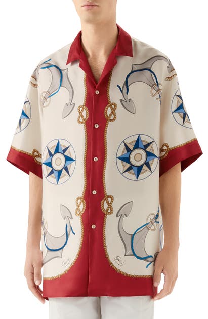 GUCCI NAUTICAL PRINT OVERSIZE BOWLING SHIRT,604110ZADAA