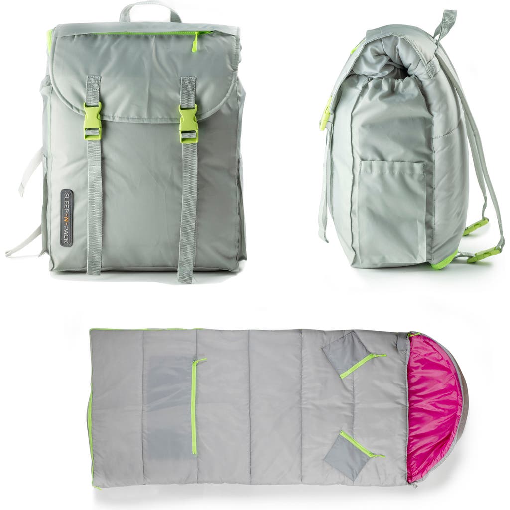 Mimish Kids' Sleep-n-pack Water Repellent Sleeping Bag Backpack In Software Grey/hibiscus Pink