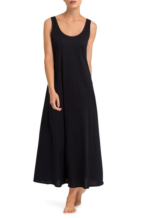 Shop Hanro Deluxe Mercerized Pima Cotton Nightgown In 019 - Black