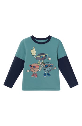 Andy & Evan Kids' Twofer Long Sleeve Stretch Cotton Graphic T-shirt In Green Multi