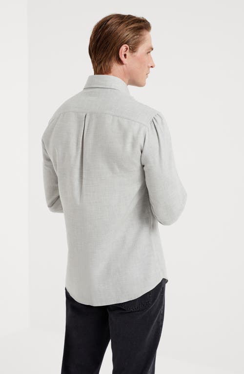 Shop Brunello Cucinelli Cotton And Cashmere Twill Basic Fit Shirt With Spread Collar In Grey