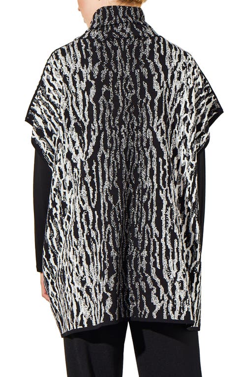 Ming Wang Animal Print Turtleneck Sweater In Black/ivory