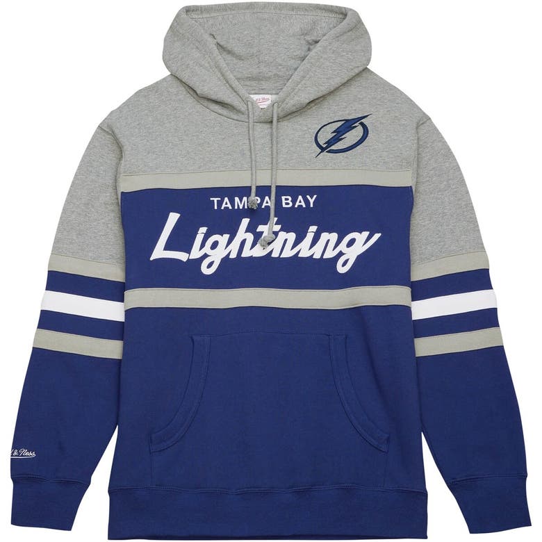 Shop Mitchell & Ness Blue/gray Tampa Bay Lightning Head Coach Pullover Hoodie