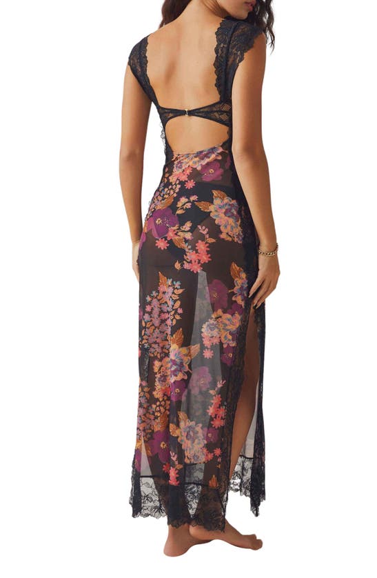 FREE PEOPLE FREE PEOPLE SUDDENLY FINE FLORAL PRINT CUTOUT LACE TRIM NIGHTGOWN
