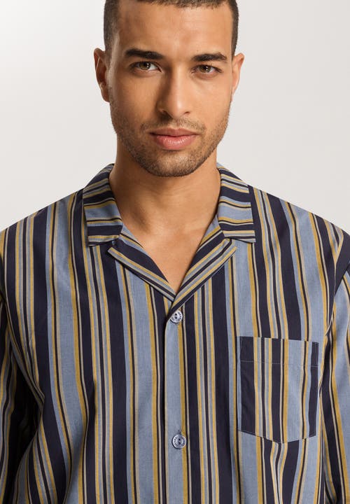Hanro Night And Day Notch Collar Cotton Pajama Set In Ocean Stripe